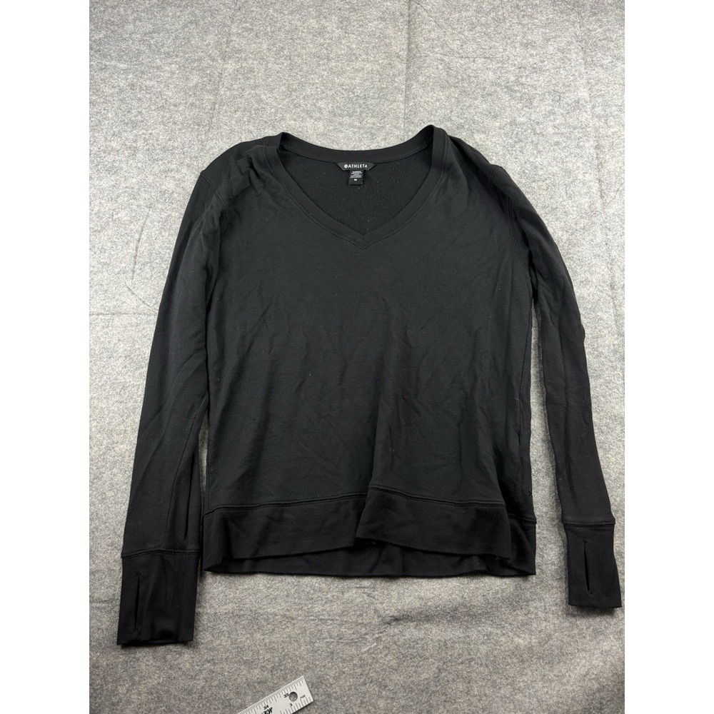ATHLETA WOMEN'S M BLACK LONG SLEEVE‎ SUNRISE V-NECK SWEATSHIRT YOGA PILATES